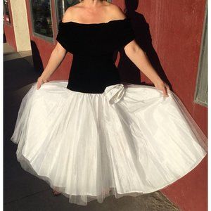 What's Up by Carol Black Velvet Off The Shoulder Bodice White Tulle 80's Dress